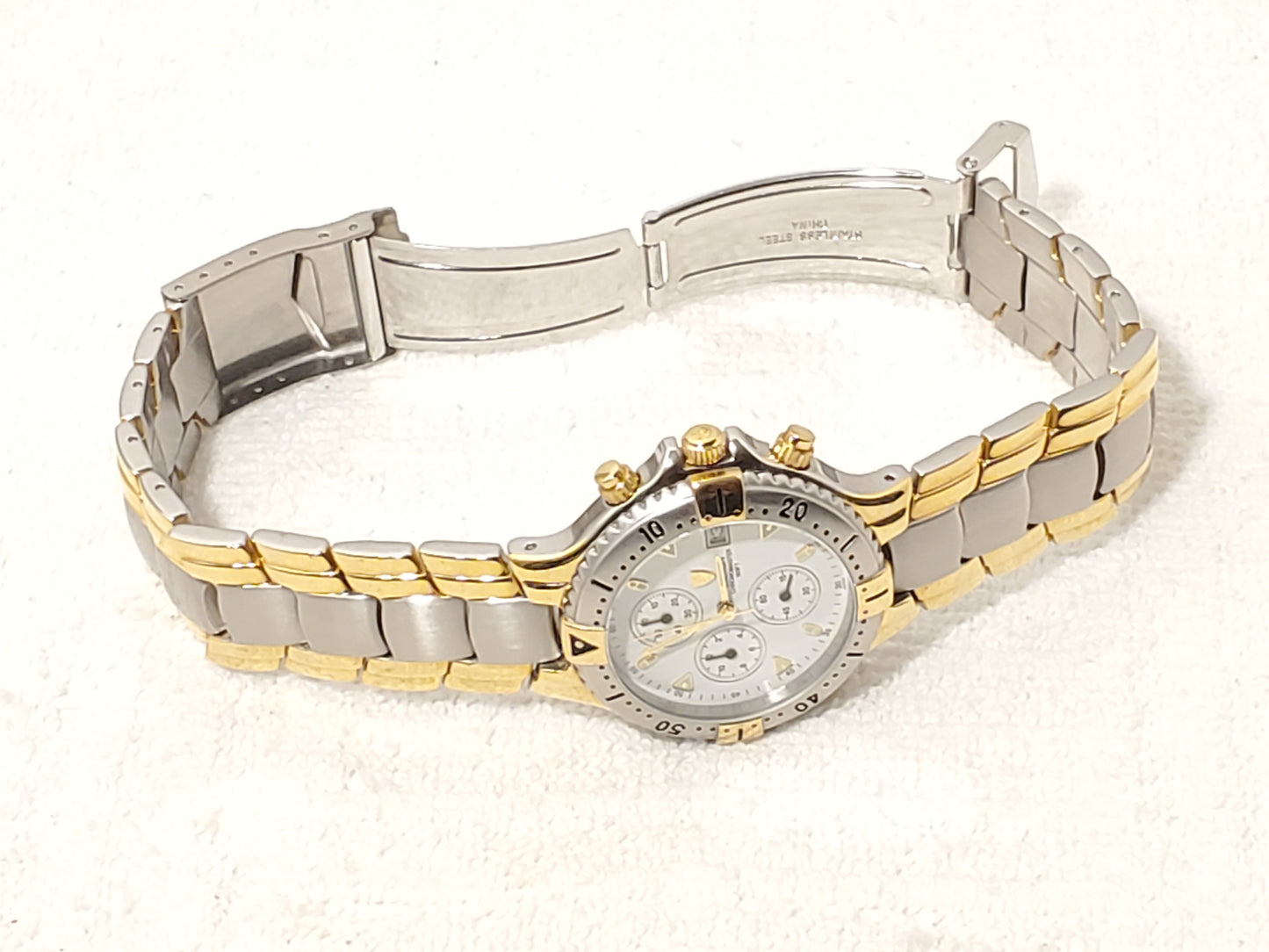Vintage Croton Chronomaster Men's Date Quartz Watch Gold Tone S Steel White Dial