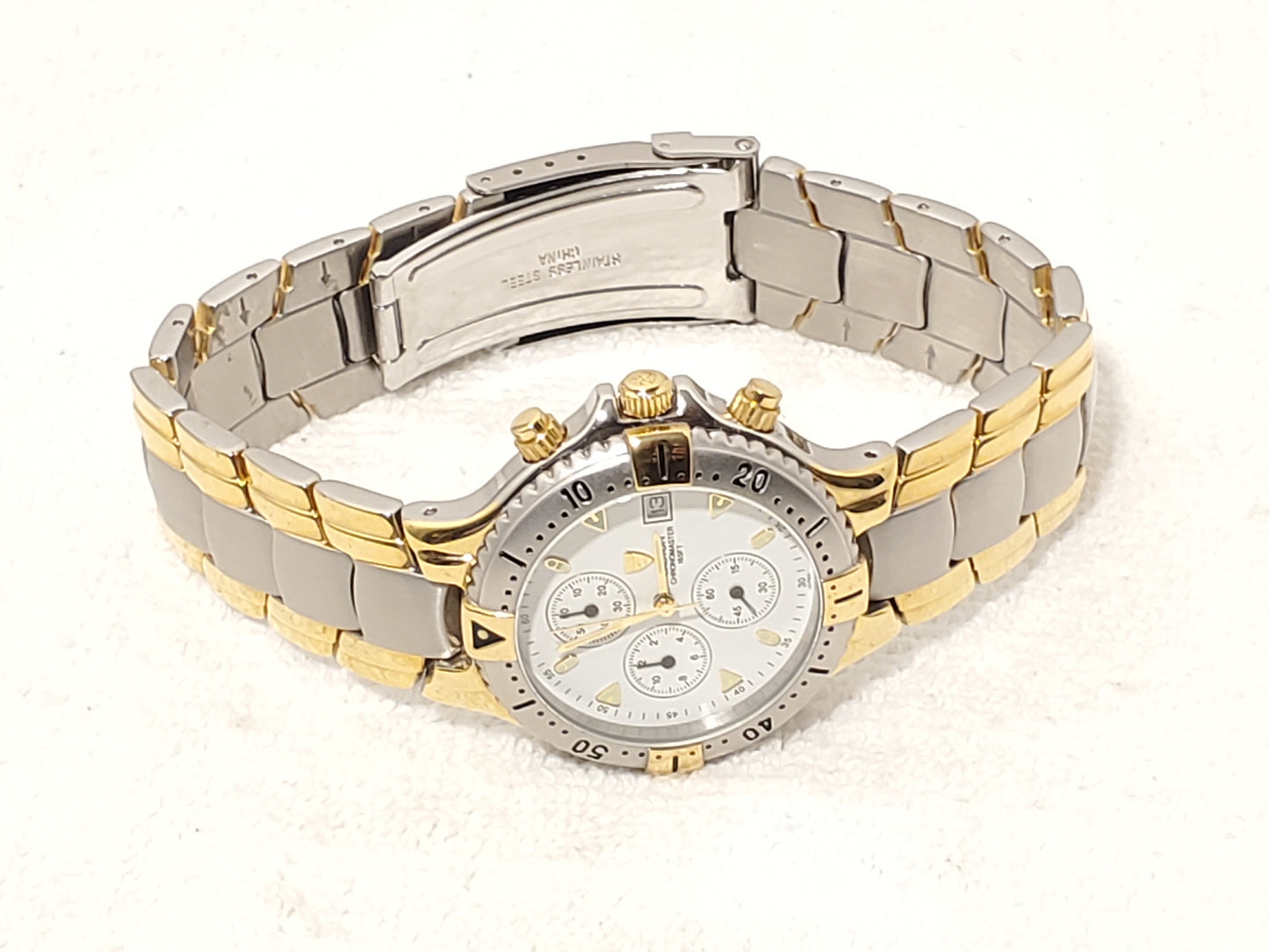 Vintage Croton Chronomaster Men's Date Quartz Watch Gold Tone S Steel White Dial
