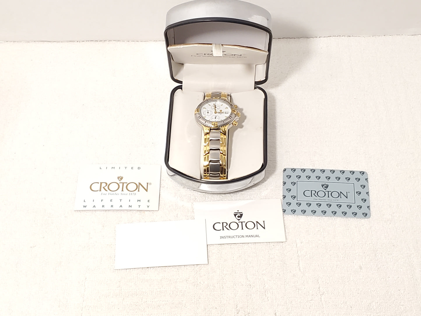 Vintage Croton Chronomaster Men's Date Quartz Watch Gold Tone S Steel White Dial