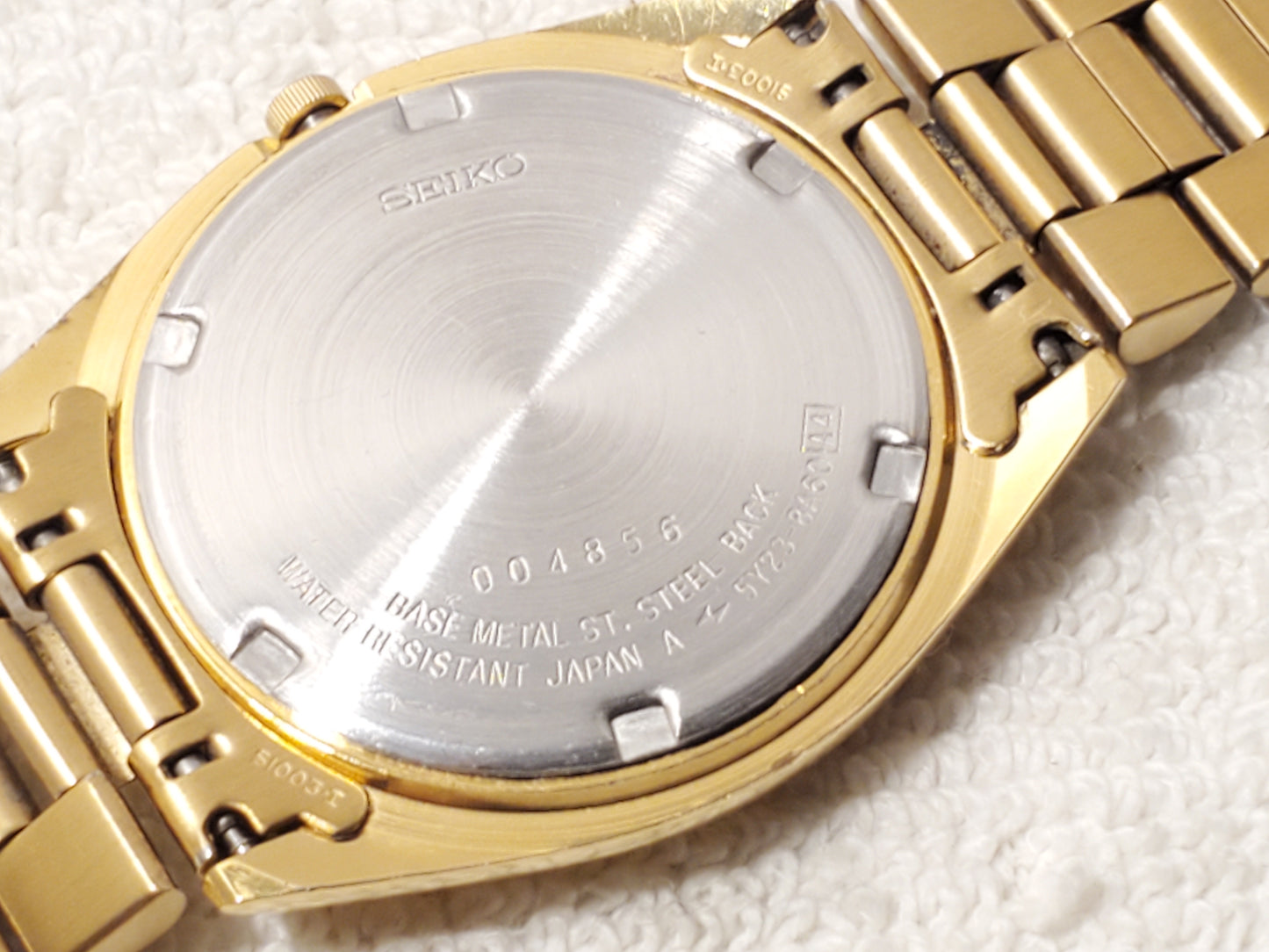 Vintage Seiko SQ Men's Presidential Day Date Gold Tone Watch One Jewel S Steel