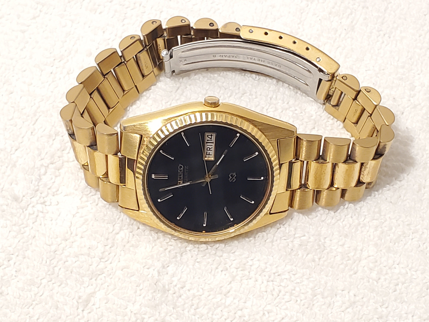 Vintage Seiko SQ Men's Presidential Day Date Gold Tone Watch One Jewel S Steel