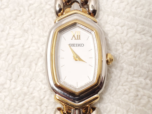 Vintage Seiko Stainless Steel Gold Tone Women's Watch White Dial Roman Numeral