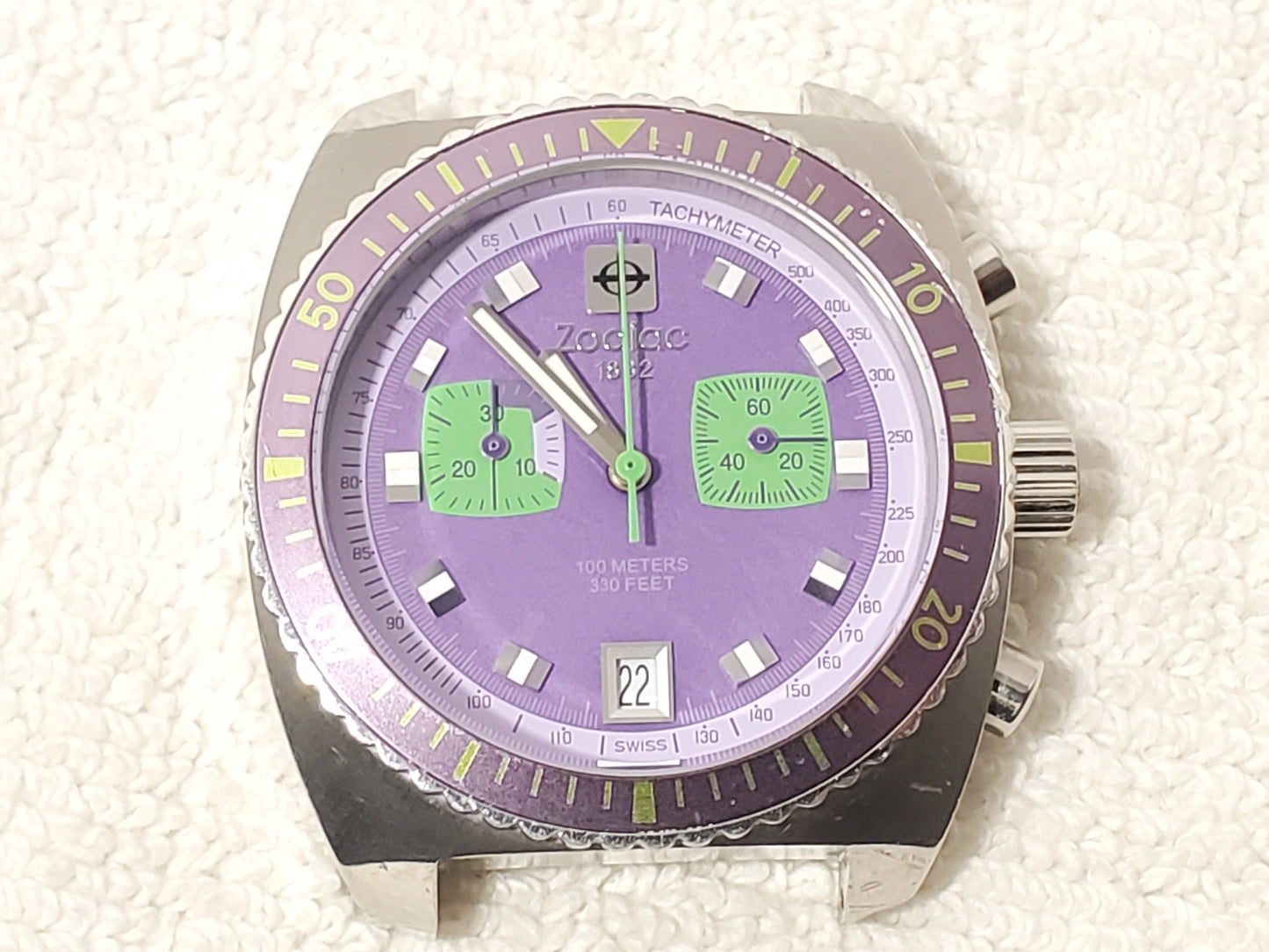 Zodiac Sea Dragon Men's Purple Date Chronograph Swiss Made Watch Seven Jewels SS