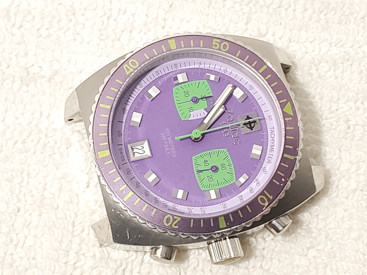 Zodiac Sea Dragon Men's Purple Date Chronograph Swiss Made Watch Seven Jewels SS