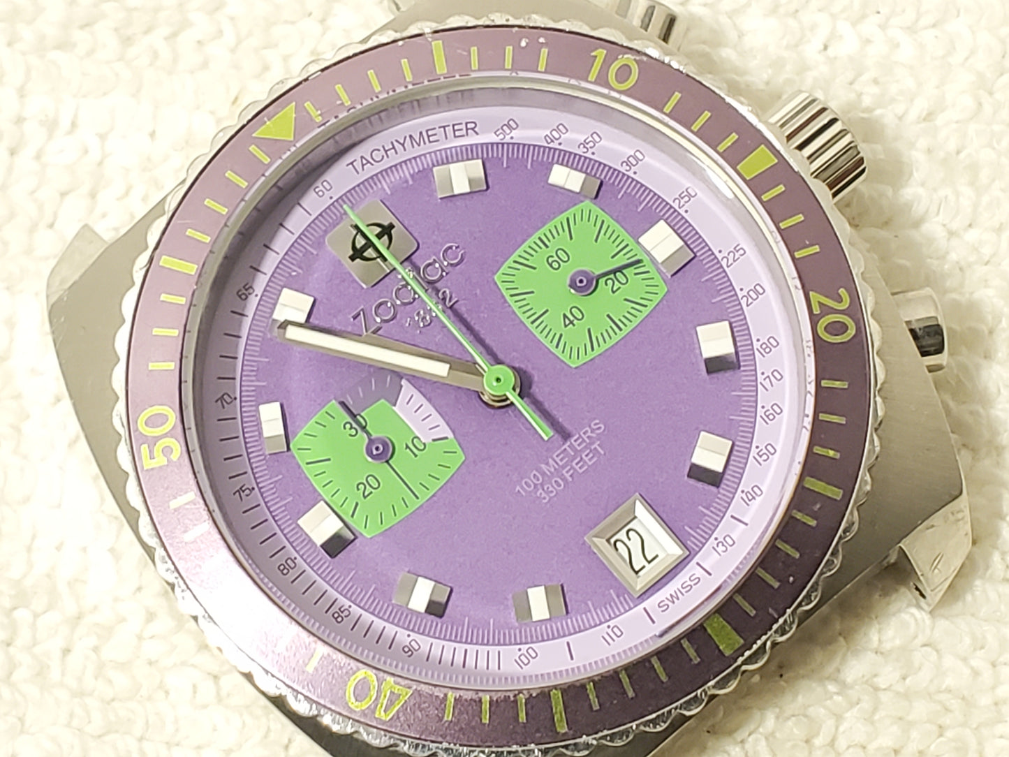 Zodiac Sea Dragon Men's Purple Date Chronograph Swiss Made Watch Seven Jewels SS