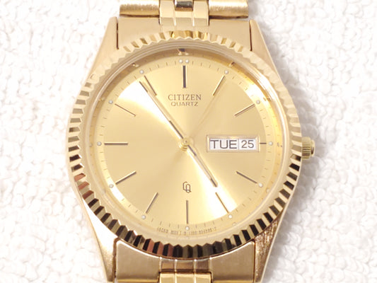 Vintage Citizen CQ Men's Presidential Day Date Gold Plated Watch Diamond Symbol