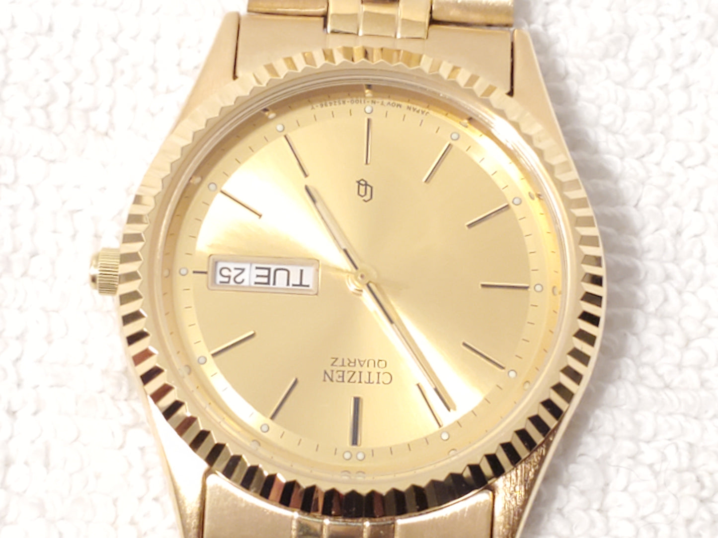Vintage Citizen CQ Men's Presidential Day Date Gold Plated Watch Diamond Symbol