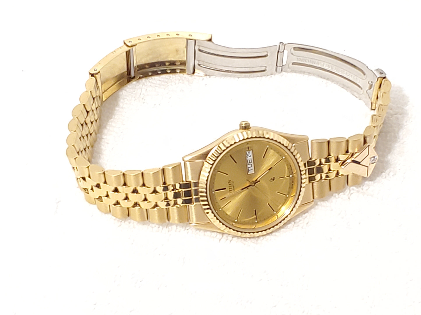Vintage Citizen CQ Men's Presidential Day Date Gold Plated Watch Diamond Symbol