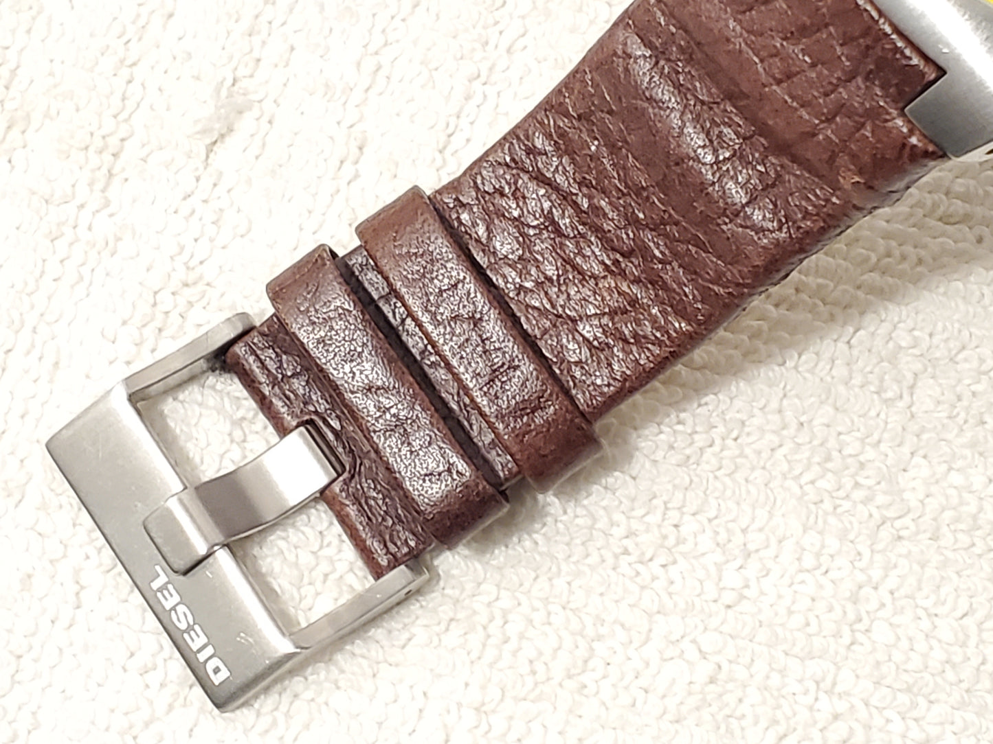 Vintage Diesel Men’s Watch Brown Leather Strap Yellow Dial One Jewel S Steel