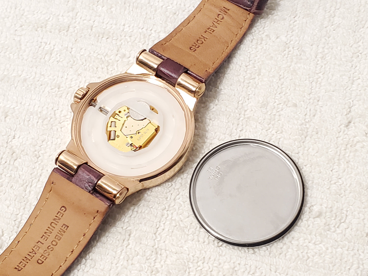 Michael Kors Rose Gold Tone Women's Date Watch Leather Strap Crystals S Steel