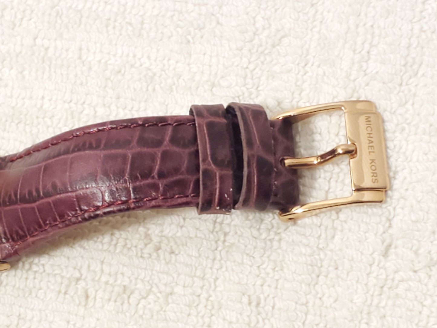 Michael Kors Rose Gold Tone Women's Date Watch Leather Strap Crystals S Steel