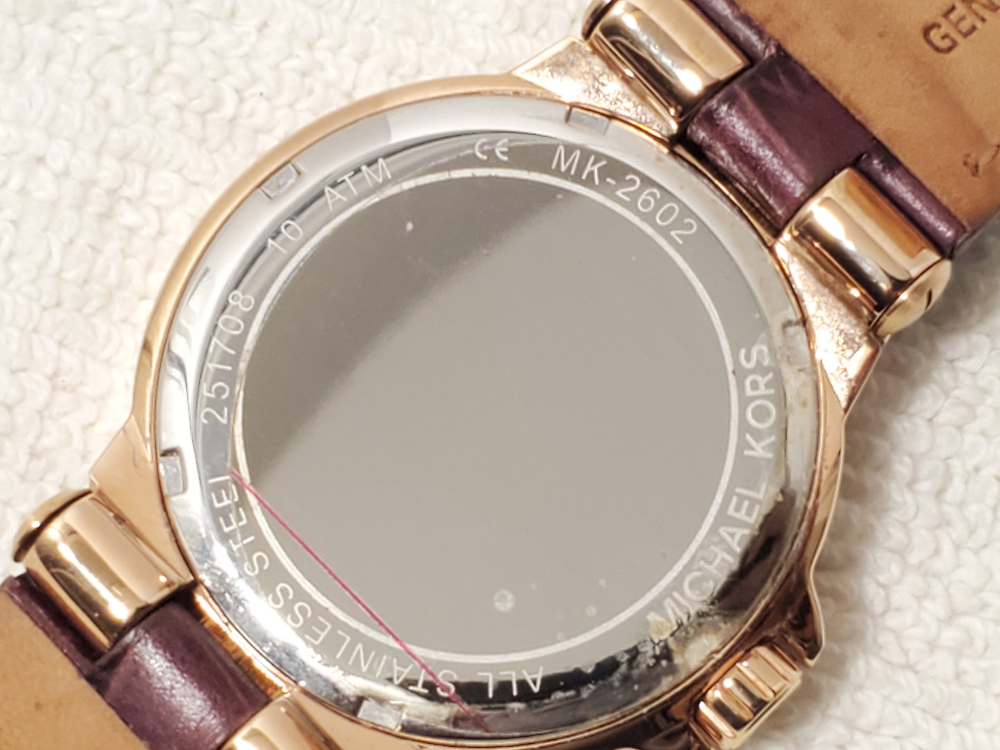 Michael Kors Rose Gold Tone Women's Date Watch Leather Strap Crystals S Steel