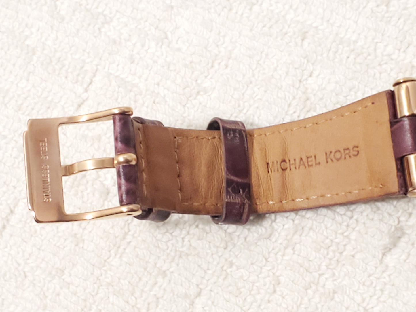 Michael Kors Rose Gold Tone Women's Date Watch Leather Strap Crystals S Steel