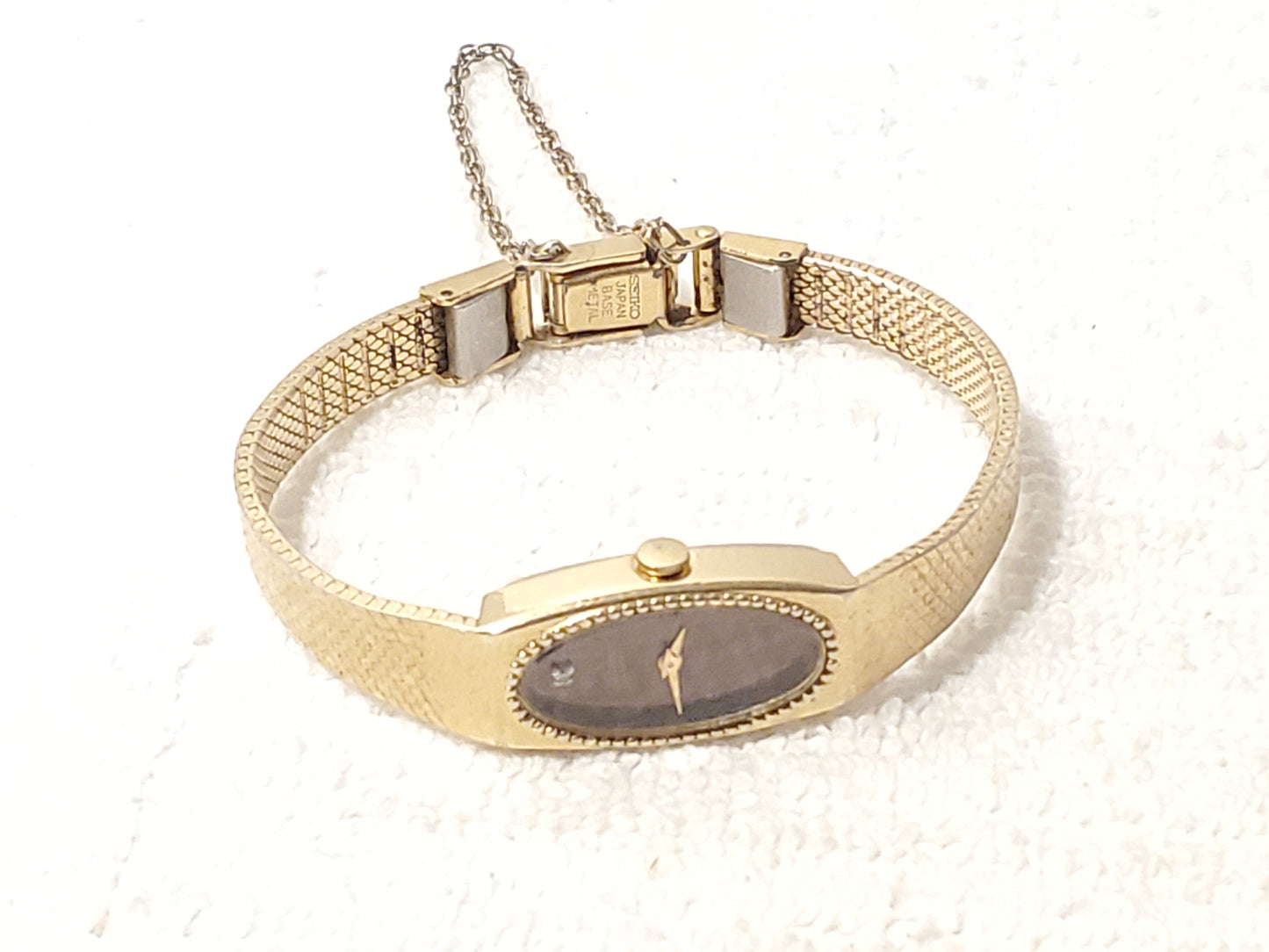 Vintage Seiko Women's Gold Plated Quartz Watch Brown One Diamond Dial Six Jewels