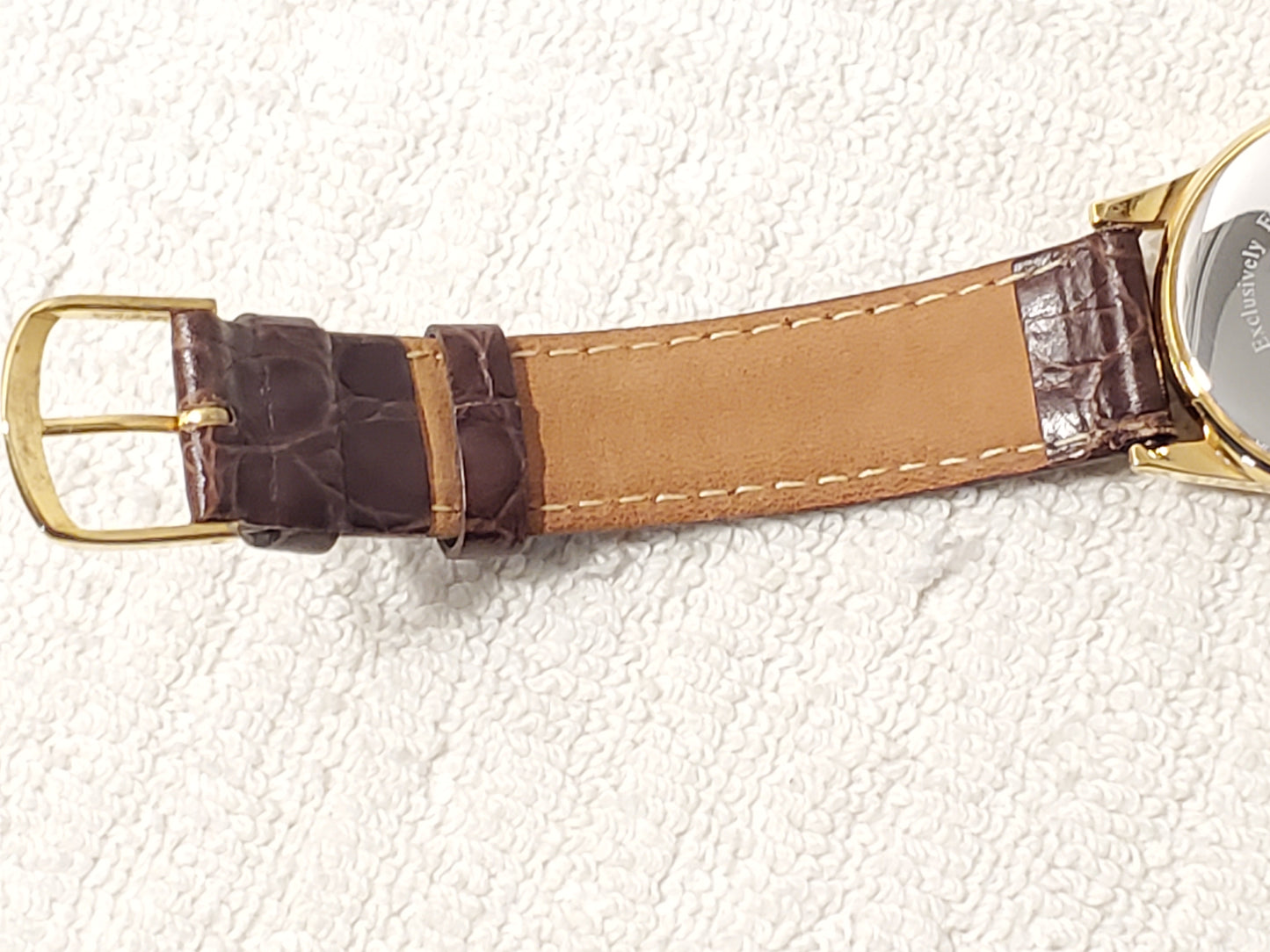 Vintage Disney Mickey Mouse Men's Gold Tone Watch One Jewel Brown Leather Strap
