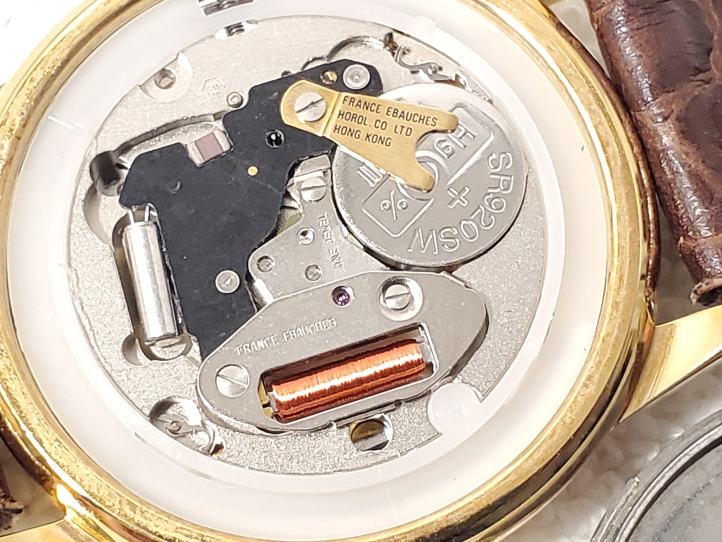 Vintage Disney Mickey Mouse Men's Gold Tone Watch One Jewel Brown Leather Strap
