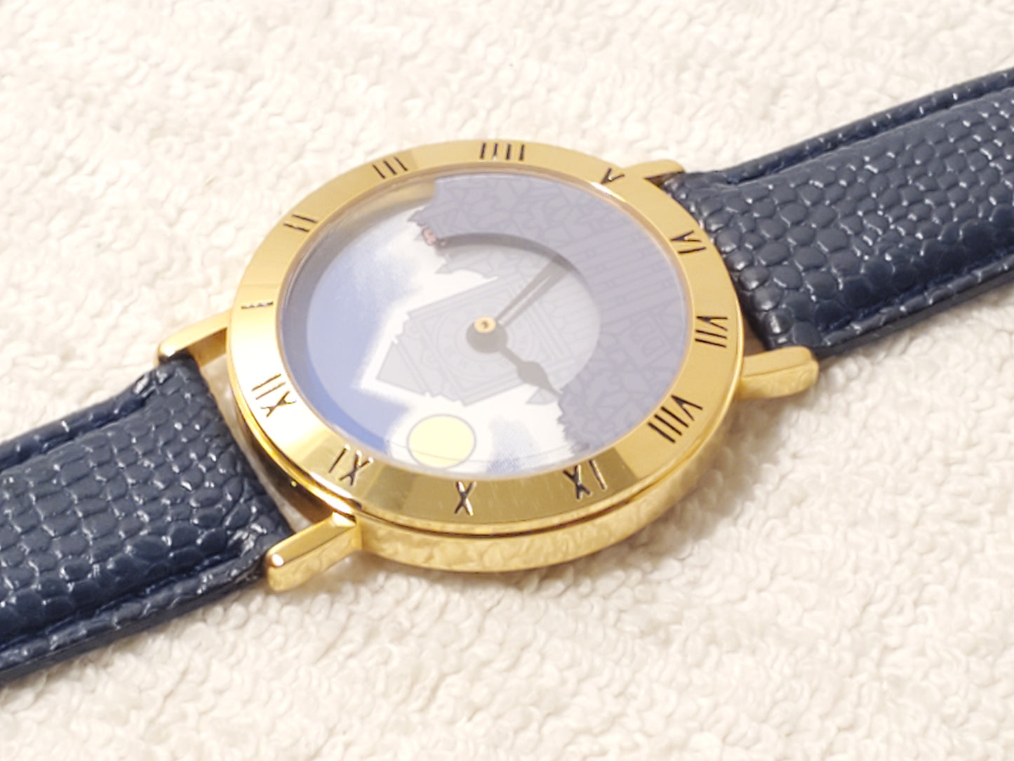 Vintage Walt Disney’s Peter Pan Tinkerbell Watch Blue Black Leather Gold Tone SS