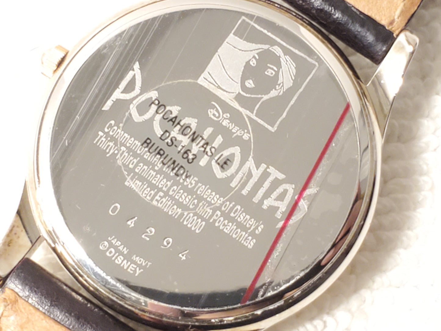 Vintage Disney Pocahontas Women's Watch Gold Tone Brown Leather Strap S Steel