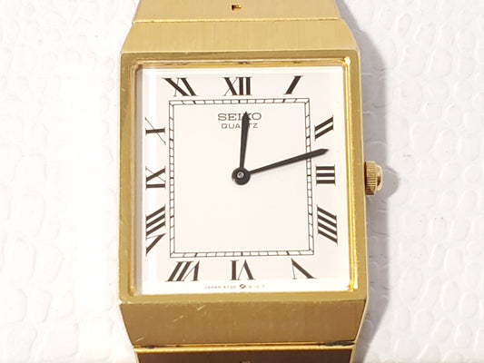 Vintage Seiko Gold Tone Tank Men's Watch 3 Jewels White Dial Roman Numerals SS