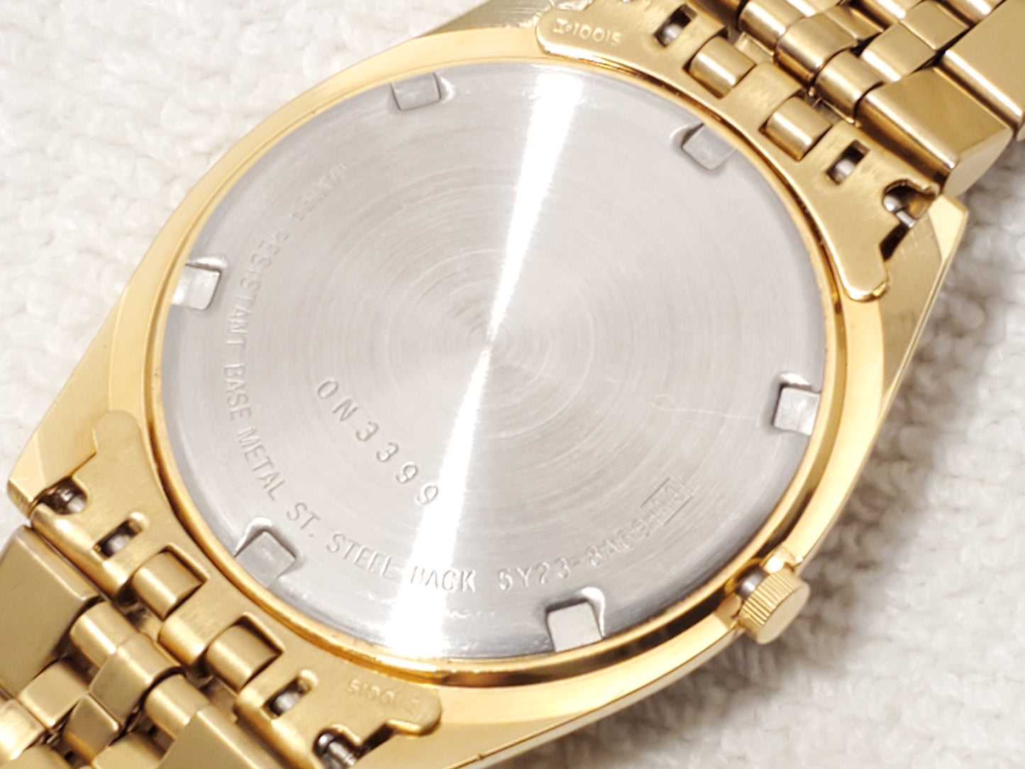 Vintage Seiko SQ Men Presidential Day Date Gold Tone Watch 1 Jewel Black Dial SS