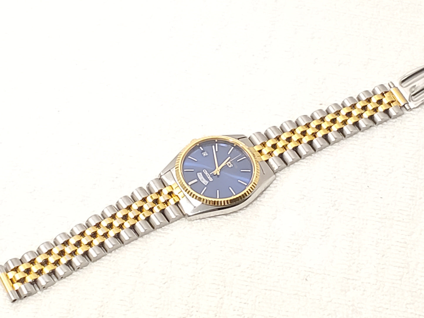 Vintage Seiko SQ Men's Blue Dial Presidential Day Date Quartz Watch One Jewel SS