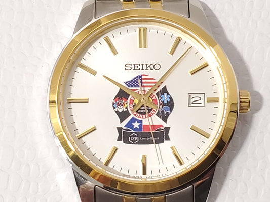 Seiko Men's Date Gold Tone Stainless Steel Quartz Watch Silver Dial WR 50 Meters