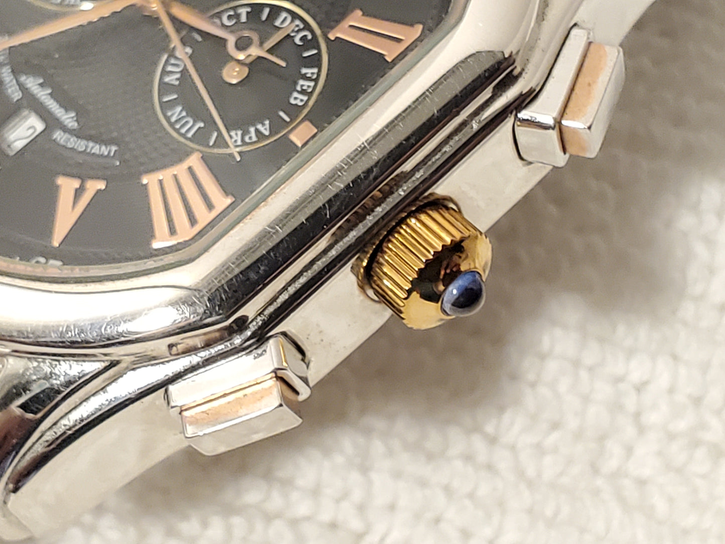 Vintage Stauer Automatic Men's Watch 27 Jewels Rose Gold Tone Black Dial S Steel