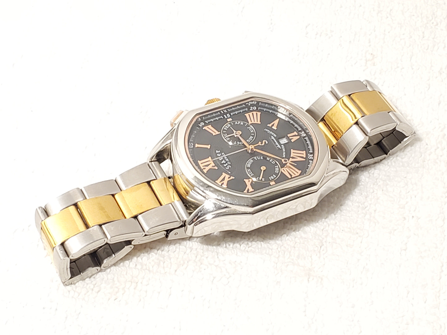 Vintage Stauer Automatic Men's Watch 27 Jewels Rose Gold Tone Black Dial S Steel