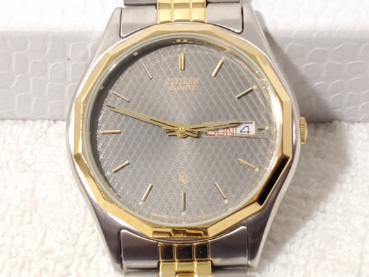 Vintage Citizen CQ Men’s Gray Dial Day Date Gold Tone Stainless Steel Watch