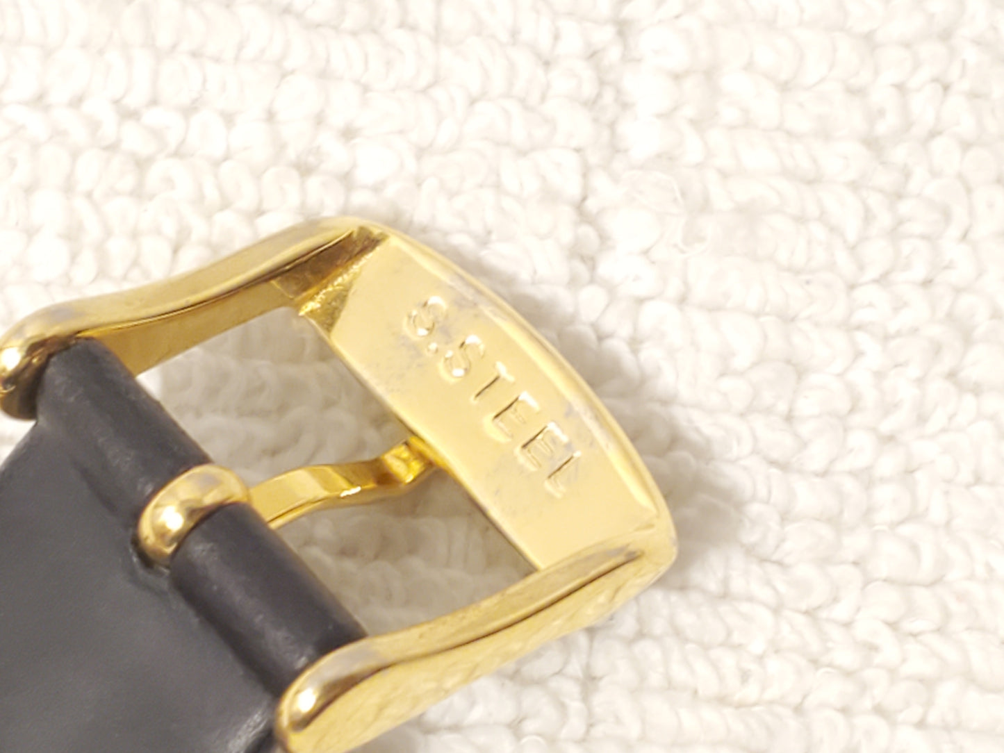 Vintage Seiko Men's Gold Tone Date Quartz Watch Black Leather Strap S Steel