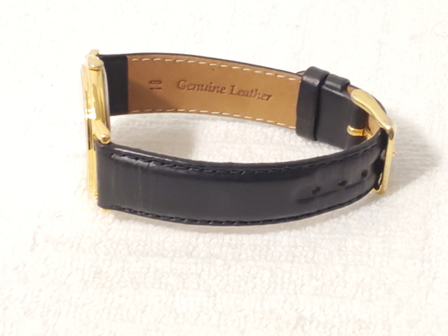 Vintage Seiko Men's Gold Tone Date Quartz Watch Black Leather Strap S Steel