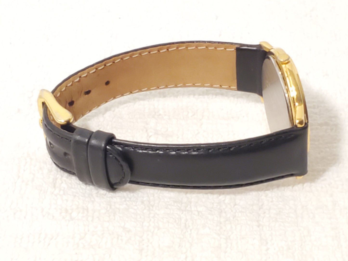 Vintage Seiko Men's Gold Tone Date Quartz Watch Black Leather Strap S Steel