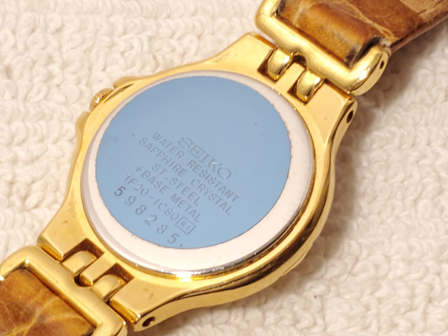 Vintage Seiko Women's Gold Plated Watch White Dial Roman Numerals Leather Strap