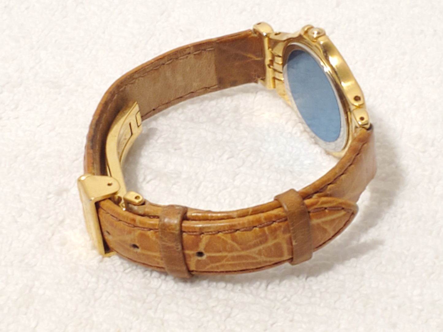 Vintage Seiko Women's Gold Plated Watch White Dial Roman Numerals Leather Strap