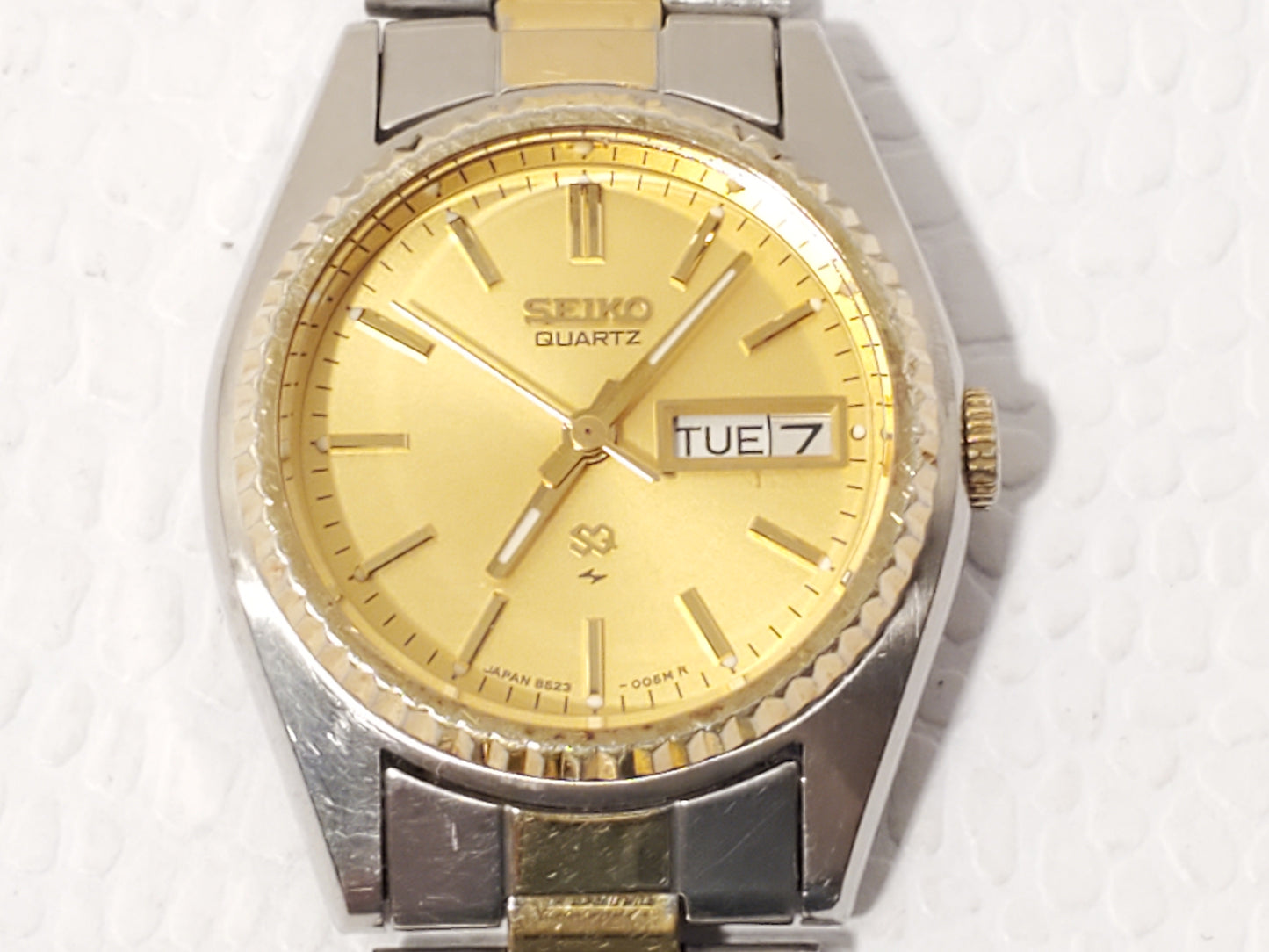 Vintage Seiko SQ Women's Day Date Gold Plated Watch Two Jewels Stainless Steel