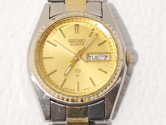 Vintage Seiko SQ Women's Day Date Gold Plated Watch Two Jewels Stainless Steel
