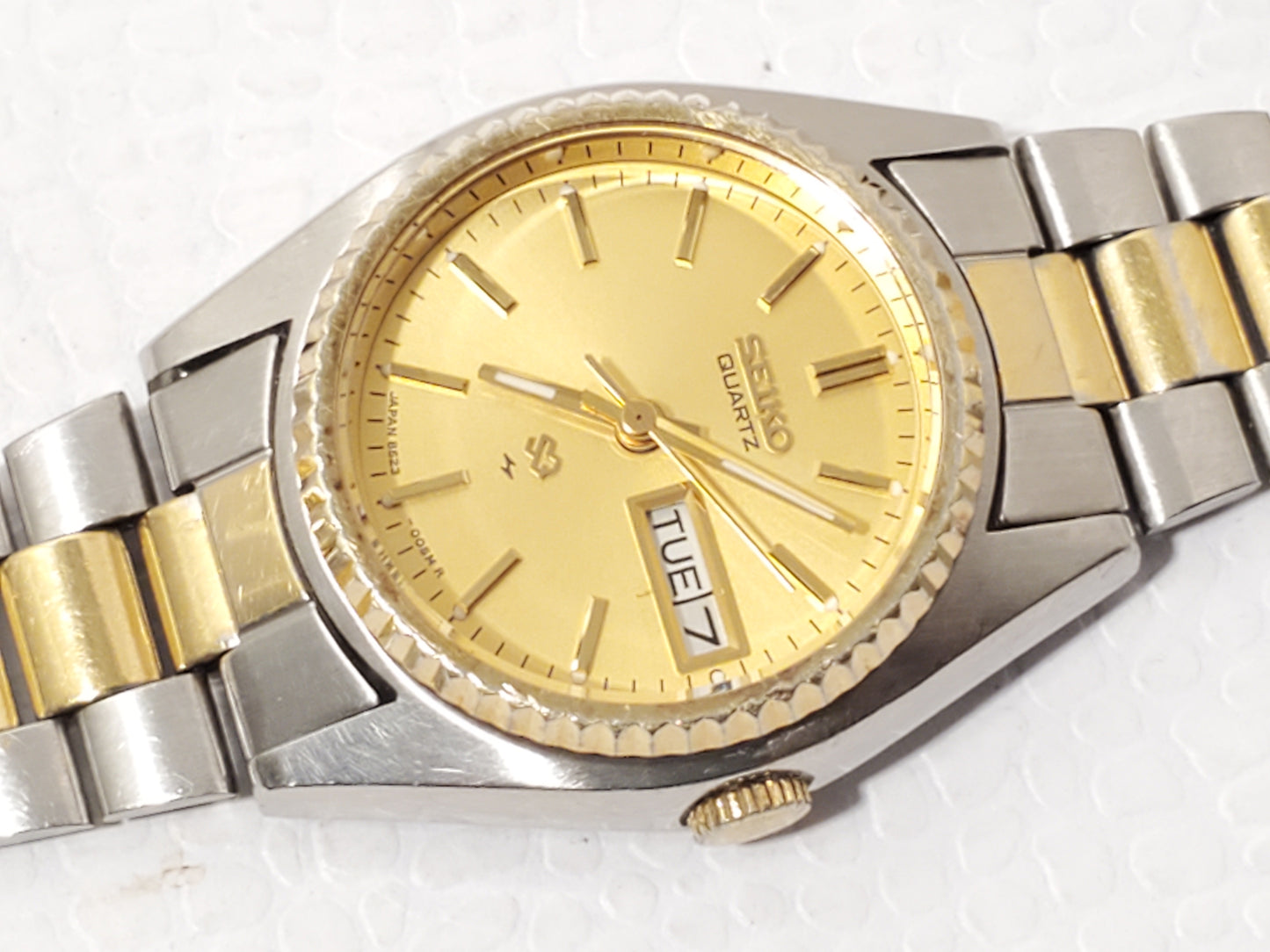 Vintage Seiko SQ Women's Day Date Gold Plated Watch Two Jewels Stainless Steel