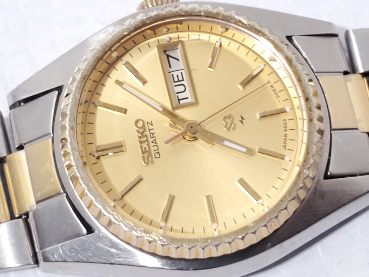 Vintage Seiko SQ Women's Day Date Gold Plated Watch Two Jewels Stainless Steel