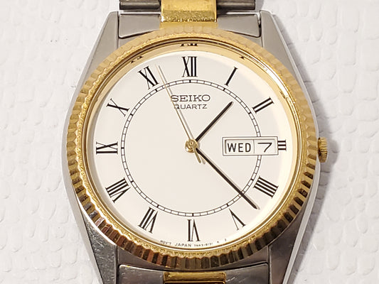 Vintage Seiko Men's Presidential Day Date Gold Tone Quartz Watch 1 Jewel S Steel