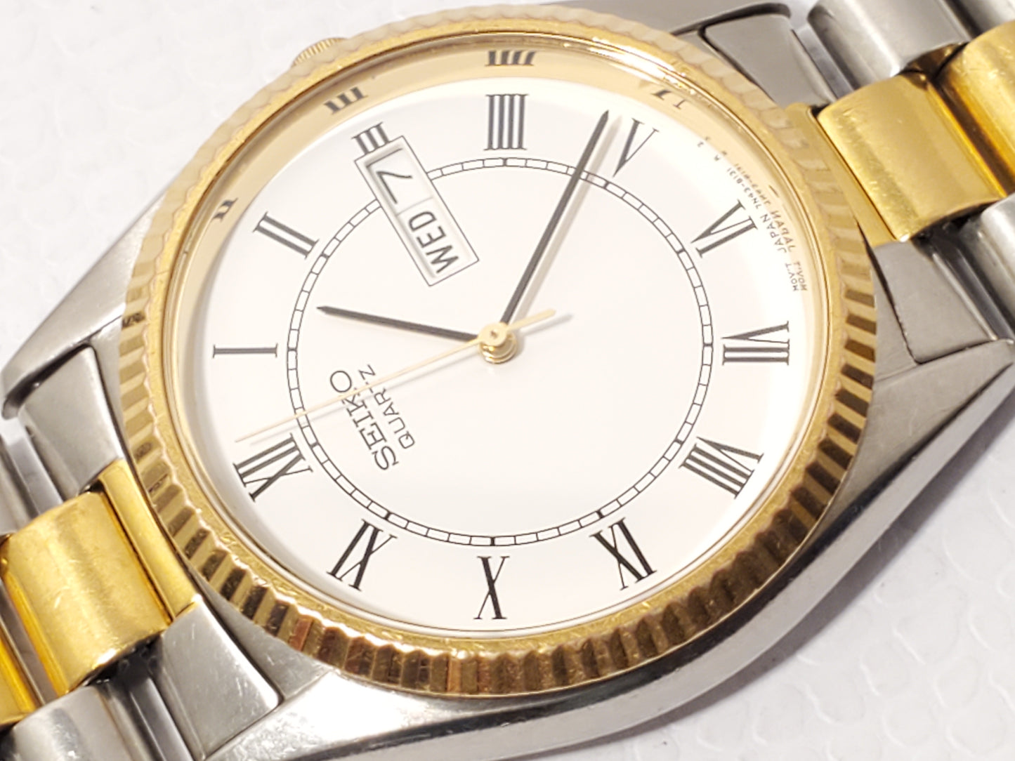 Vintage Seiko Men's Presidential Day Date Gold Tone Quartz Watch 1 Jewel S Steel