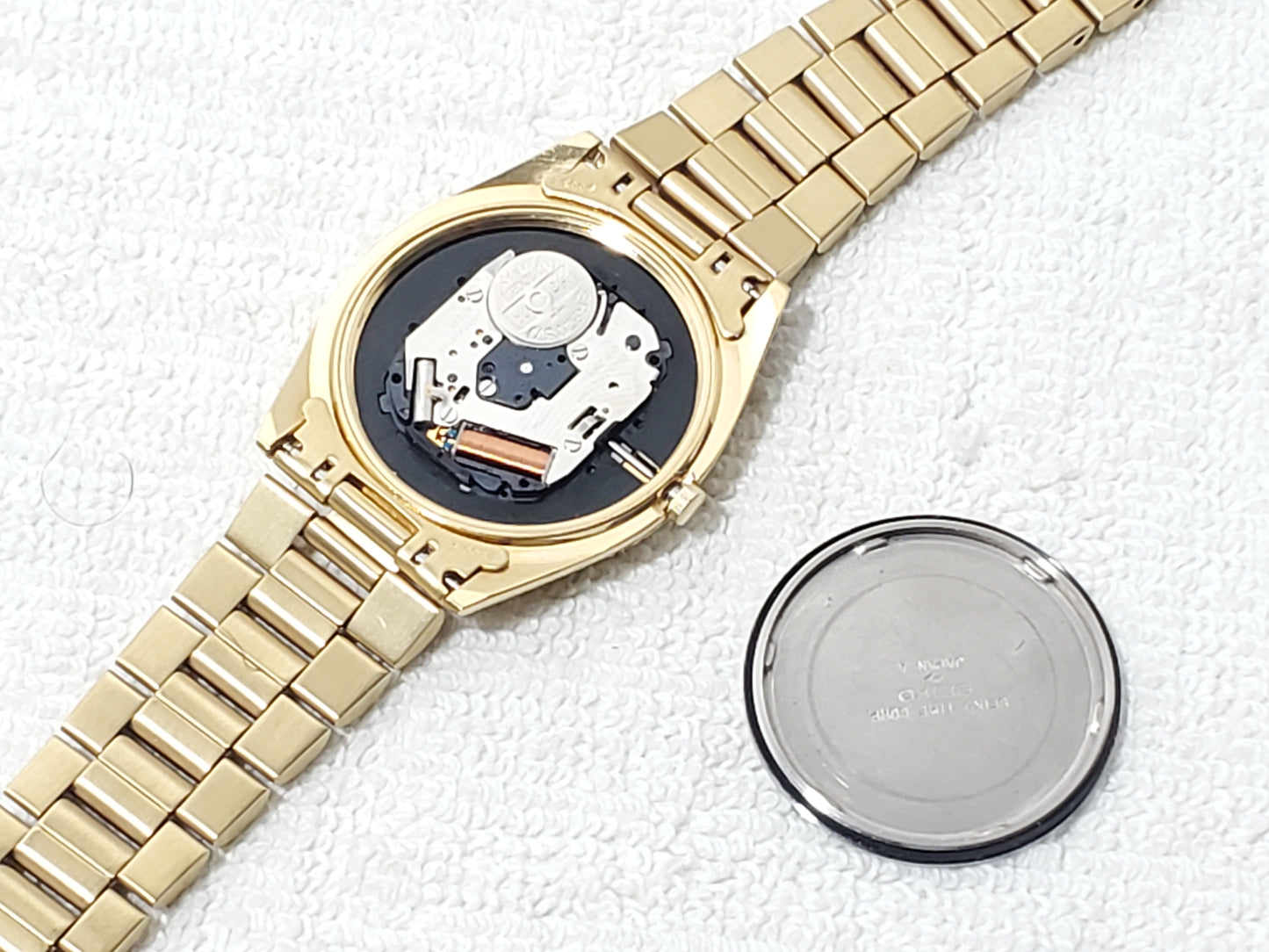 Vintage Seiko SQ Men's Presidential Day Date Gold Tone Watch One Jewel S Steel