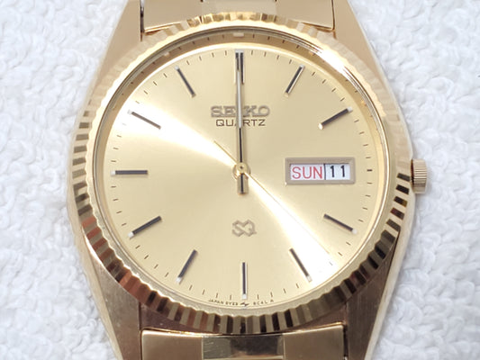 Vintage Seiko SQ Men's Presidential Day Date Gold Tone Watch One Jewel S Steel