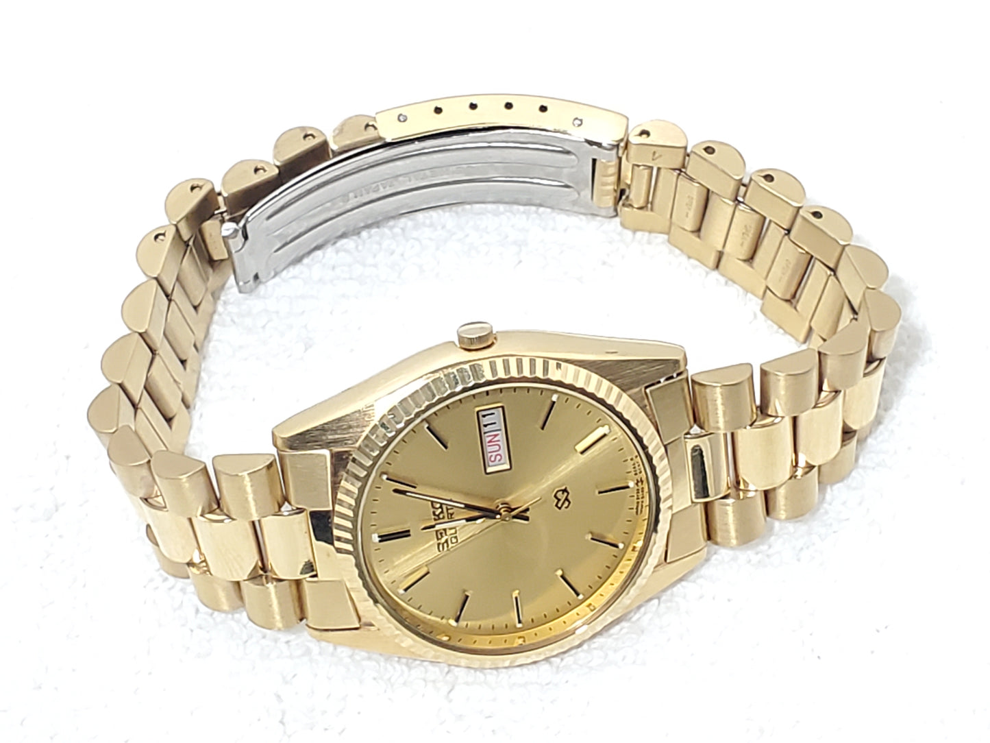 Vintage Seiko SQ Men's Presidential Day Date Gold Tone Watch One Jewel S Steel
