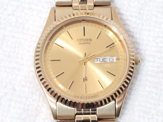 Vintage Citizen CQ Men's Presidential Day Date Gold Plated Watch Stainless Steel