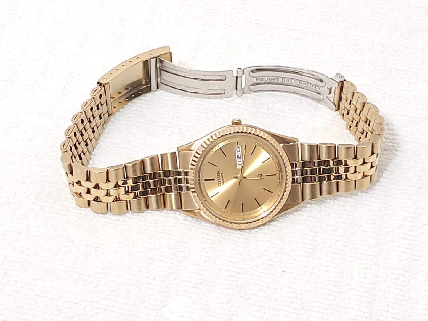 Vintage Citizen CQ Men's Presidential Day Date Gold Plated Watch Stainless Steel