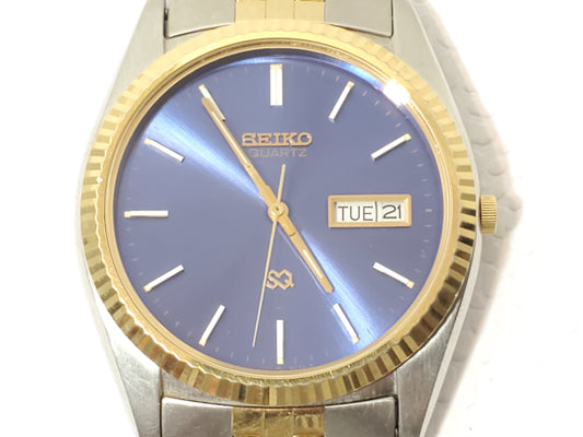 Vintage Seiko SQ Presidential Mens Blue Dial Gold Tone Day Date Watch 1 Jewel SS