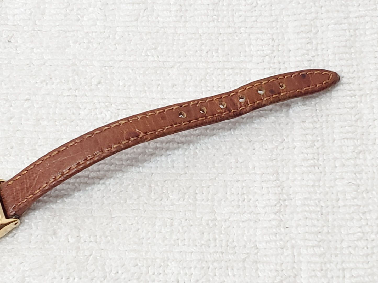 Vintage Seiko Women's Tank Quartz Watch Gold Plated Brown Strap Base Metal SS