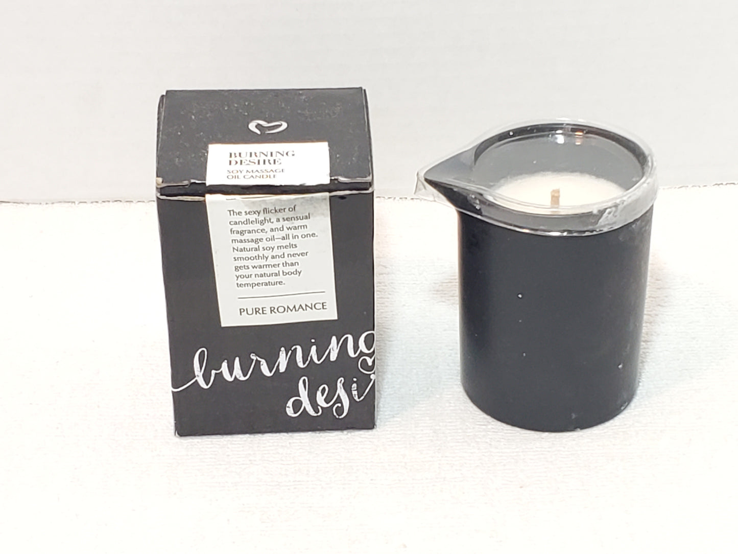 Burning Desire Soy Massage Oil Candle by Pure Romance New Box Black White