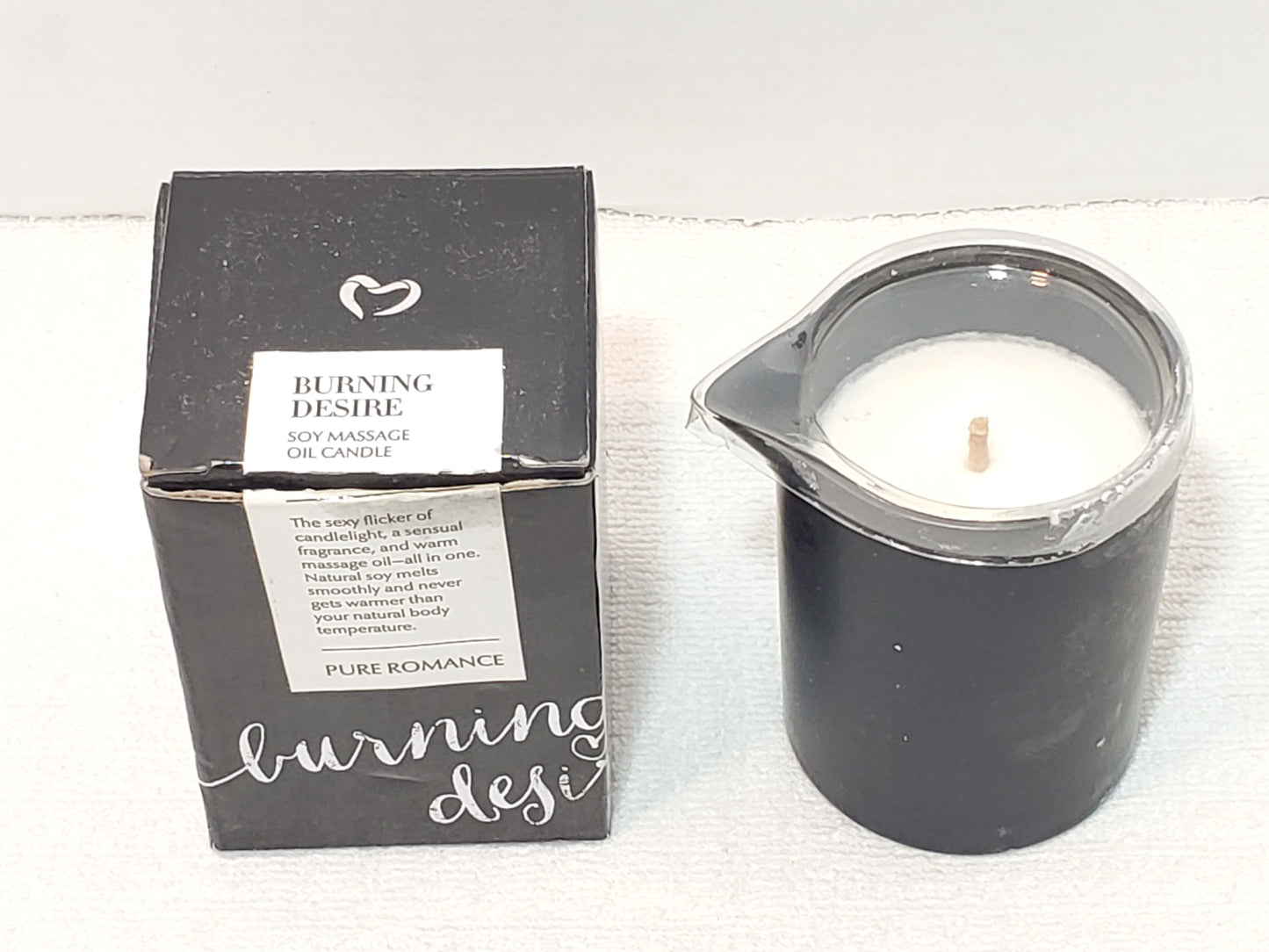 Burning Desire Soy Massage Oil Candle by Pure Romance New Box Black White