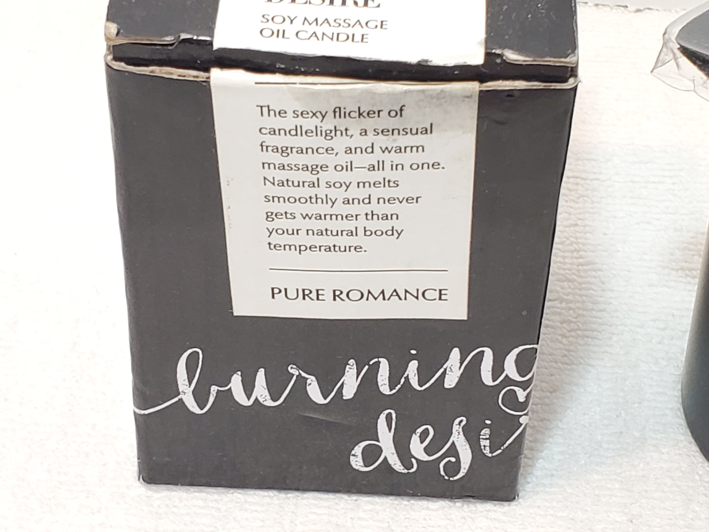 Burning Desire Soy Massage Oil Candle by Pure Romance New Box Black White
